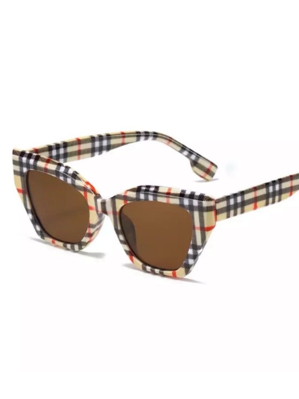 Plaid Pattern Square Women's Sunglasses - Brown Lenses